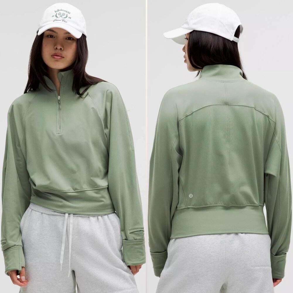 Lululemon It's Rulu Fleece Half Zip size 6 Grey Eucalyptus Pullover Sweatshirt